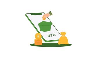 Pay Zakat or online Zakat application for Islamic Ramadan concept vector