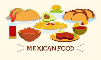 mexicano comida firma platos ilustración vector