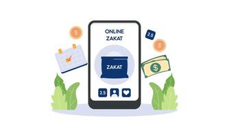 pagar zakat o en línea zakat solicitud para islámico Ramadán concepto vector