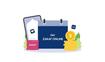 pagar zakat o en línea zakat solicitud para islámico Ramadán concepto vector