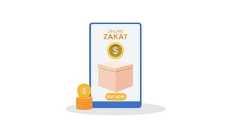 pagar zakat o en línea zakat solicitud para islámico Ramadán concepto vector