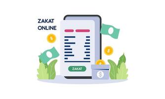 pagar zakat o en línea zakat solicitud para islámico Ramadán concepto vector