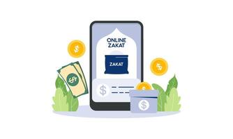 pagar zakat o en línea zakat solicitud para islámico Ramadán concepto vector