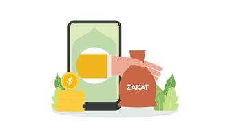 Pay Zakat or online Zakat application for Islamic Ramadan concept vector