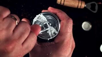 Super slow motion fresh beer with air bubbles. . High quality FullHD footage video