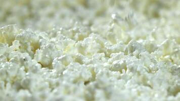 Super slow motion cottage cheese. High quality FullHD footage video