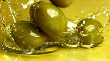 Super slow motion Fresh olives. High quality FullHD footage video