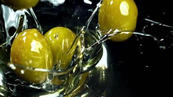 Super slow motion Fresh olives. High quality FullHD footage video