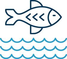 pescado línea azul dos color icono vector