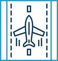 aterrizaje avión línea azul dos color icono vector