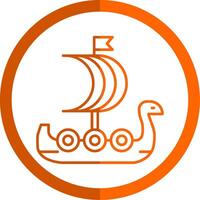 Viking Ship Line Orange Circle Icon vector