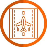 aterrizaje avión línea naranja circulo icono vector