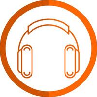 auriculares línea naranja circulo icono vector