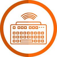 Wireless Keyboard Line Orange Circle Icon vector