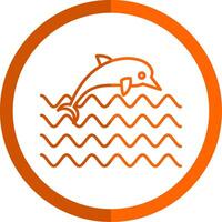 delfín línea naranja circulo icono vector