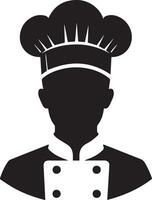 mínimo cocinero uniforme y cara silueta, silueta, negro color, blanco antecedentes 10 vector