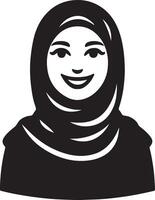 un sonriente hijab mujer plano silueta, negro color silueta 20 vector