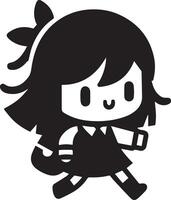 mínimo cómic niña gracioso plano personaje silueta, negro color silueta 15 vector