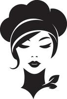 minimal beautiful female chef face silhouette, silhouette, black color, white background 12 vector