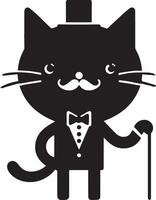 Minimal Funny Character, Mr. cat, silhouette, black color silhouette, white background 2 vector