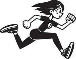 minimal Comic girl Run Fast funny flat character silhouette, black color silhouette, white background 6 vector