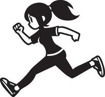 minimal Comic girl Run Fast funny flat character silhouette, black color silhouette, white background 7 vector