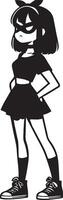 minimal Comic girl funny flat character silhouette, black color silhouette 8 vector