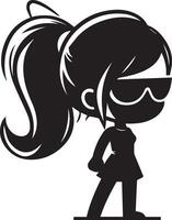 minimal Comic girl funny flat character silhouette, black color silhouette vector