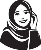 un sonriente hijab mujer plano silueta, negro color silueta 4 4 vector