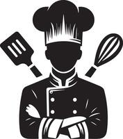 mínimo cocinero uniforme y cara silueta, silueta, negro color, blanco antecedentes 11 vector
