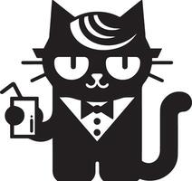 Minimal Funny Character, Mr. cat, silhouette, black color silhouette, white background 26 vector