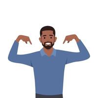 Young man High self esteem concept. Proud young man pointing at himself with both hands. vector
