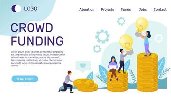 Web page template of Crowdfunding, business partnership, collective collaboration of people, financial support vector