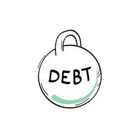 Kettlebell with the inscription debt. Financial difficulties icon. Line illustration. vector