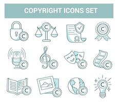 Copyright icons set. Icons for works of art, literature, cinema, music, podcasts. The law protects intellectual property. vector