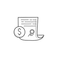 Contract. Signed document. Dollar sign. Icon in doodle style. vector