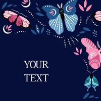 Beautiful template frame with butterflies for social media, greeting card, invitation. Place for text. vector