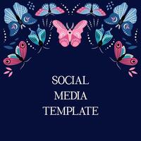 Beautiful template frame with butterflies for social media, greeting card, invitation. Place for text. vector