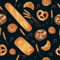 Beautiful seamless pattern bread on black background. vector