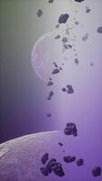 uma ampla grupo do asteróides perto a desconhecido planeta, vertical video