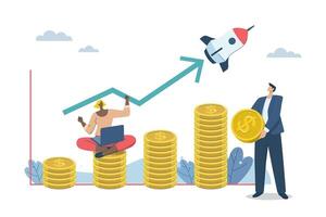Business profit growth, successful business investment, Stock market returns, Financial success concept, Business man and woman with high growth financial graph. design illustration. vector