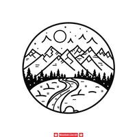Summit Spectacle Clean Line Art Silhouette Depicting Majestic Mountain Scenery vector