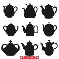 Artisan Tea Pot Silhouettes Handcrafted Elegance for Your Artwork vector