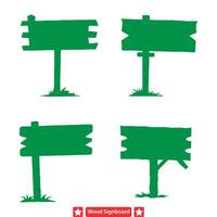 Charming Wooden Accents Silhouette Set Perfect for Signboard Art vector