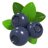 Fresh blueberry. Blueberry with leaves. Cartoon blueberry icon. Fruit and healthy food concept. 3D rendering illustration png