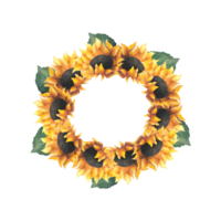 aquarelle floral couronne avec tournesols feuille cercle Cadre pour graine de soleil pétrole les publicités emballage carte postale logo Urbain jardinage journée décoration femmes journée mère journée anniversaire rond frontière modèle épicier floral png