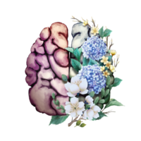 Human brain with flower art png