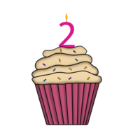 2e anniversaire rose petit gâteau avec une bougie sur Haut de il, anniversaire petit gâteau transparent Contexte png
