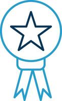 estrella medalla línea azul dos color icono vector