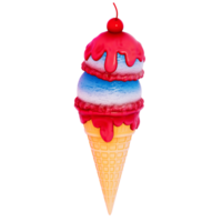 Dessert 4Th of July 3D, Ice cream cones with scoops of red, white, and blue on transparent background, 3D Rendering png